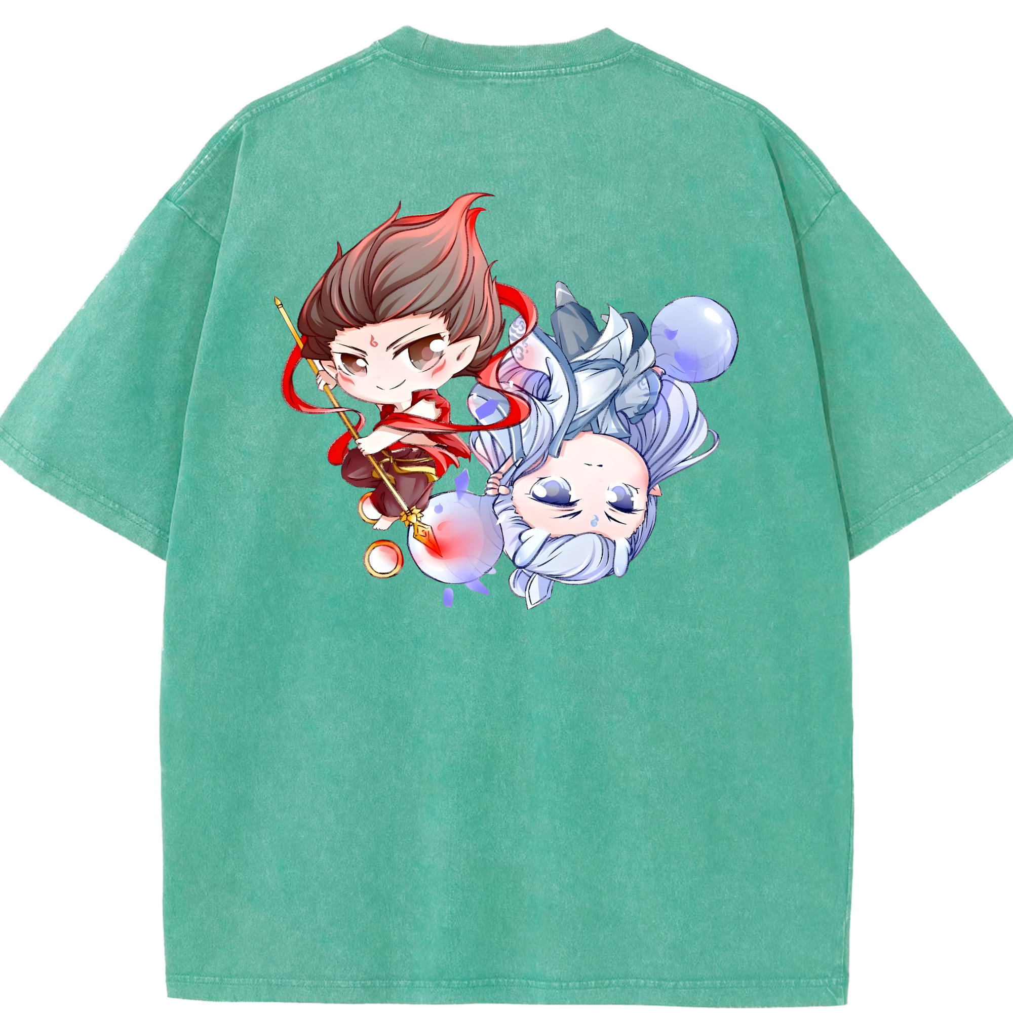 （画像用） Ne Zha 2 ナタ 魔童の大暴れ 綿100% ヴィンテージ風 半袖Tシャツ（背面プリント）